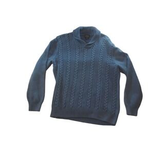 Jos. A Bank Men XL Blue Cable Knit Sweater Executive Collection Cotton Mock Neck